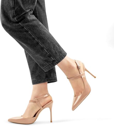 صنادل نسائية من COLETER بكعب Slingback مقاس 4 بوصات وشريط للكاحل ومقدمة مدببة مغلقة وأحذية زفاف للعمل المكتبي in Kuwait
