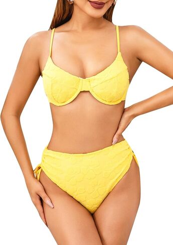 Women's high Waist Drawstring Swimsuit Push up Bikini Suit in Saudi Arabia