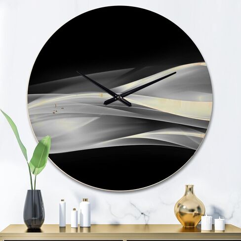 'Glittering Fractal Silver on Black' Modern Wood Wall Clock Large Decorative Modern Wall Clock Oversized Wood Clocks for Living Room Décor in Saudi Arabia