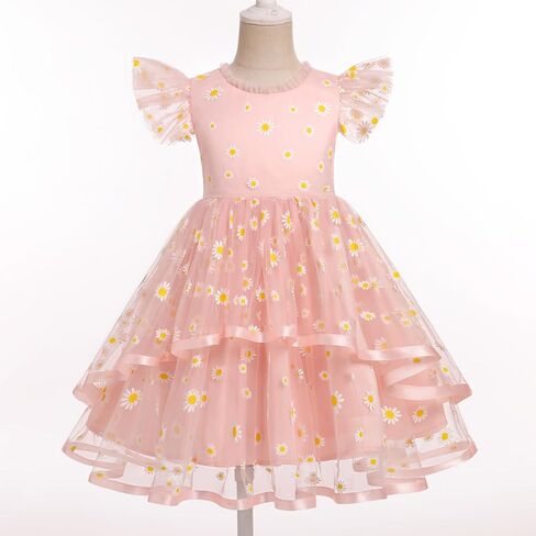 ODASDO Girls Tutu Tulle Ruffle Sleeve A-line Princess Dresses for Birthday Party Pageant Evening Holiday Formal Occasion in Kuwait