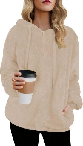 TBONTB Hoodies for Women Fuzzy Oversized Sweatshirt Zip Up Fleece Pullover Fluffy Sherpa with Pockets in Saudi Arabia