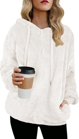 TBONTB Hoodies for Women Fuzzy Oversized Sweatshirt Zip Up Fleece Pullover Fluffy Sherpa with Pockets in Kuwait