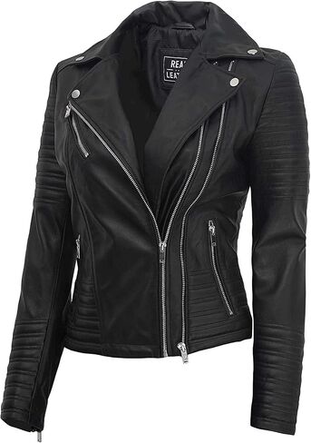 fjackets Leather Motorcycle Jacket Women - Real Leather Outfits For Women in Kuwait