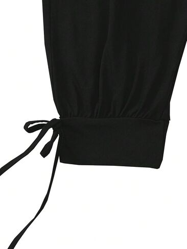 Milumia Women's Plus Casual Letter Print Drawstring Spaghetti Strap Tank Jumpsuit With Pockets in Saudi Arabia