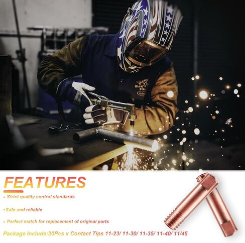 30 قطعة من أطراف لحام MIG، 11-35 0.035 بوصة 25 قطعة من أطراف الاتصال لحام Mig المتوافقة مع مسدسات Lincoln Tweco MIG 100L Mini MIG Welding Gun، نحاس in Kuwait
