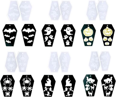 6 قطع من قوالب راتنج حلق الهالوين، سيليكون تابوت اليقطين الساحرة شبح الخفافيش العنكبوت قوالب قلادة المجوهرات، قالب صب راتنجات الايبوكسي لقرط الهالوين، مصنوعات المجوهرات، قلادة سلسلة المفاتيح in Kuwait