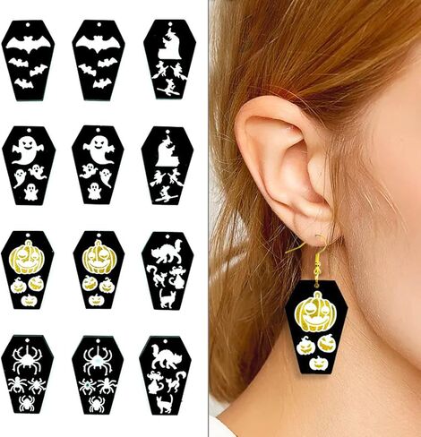 6 قطع من قوالب راتنج حلق الهالوين، سيليكون تابوت اليقطين الساحرة شبح الخفافيش العنكبوت قوالب قلادة المجوهرات، قالب صب راتنجات الايبوكسي لقرط الهالوين، مصنوعات المجوهرات، قلادة سلسلة المفاتيح in Kuwait