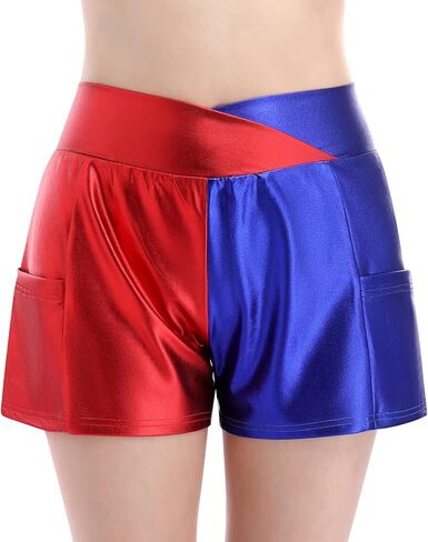 Womens Shiny Dance Shorts Sparkly Cross V-Front High Waist Yoga Rave Party Hot Short Pants in Saudi Arabia