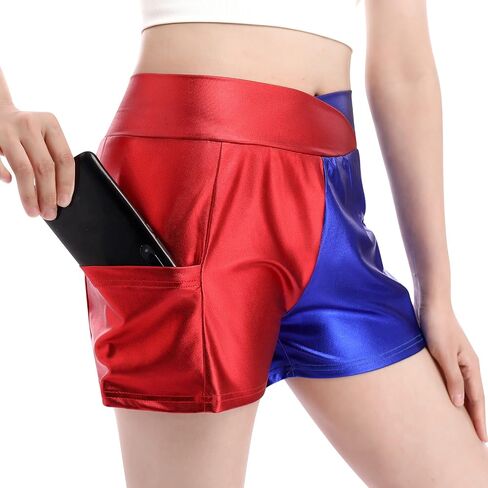 Womens Shiny Dance Shorts Sparkly Cross V-Front High Waist Yoga Rave Party Hot Short Pants in Saudi Arabia