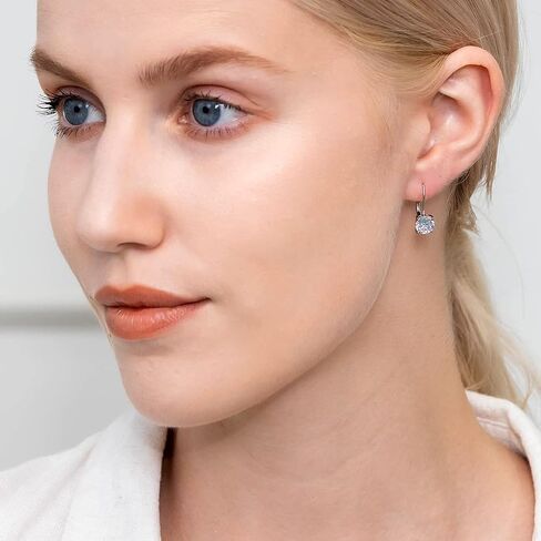 Hoops & Loops 925 Sterling Silver 7mm 1.30 Ct Round Cubic Zicronia Solitaire Leverback Drop Earrings for Women and Teen Girls in Kuwait
