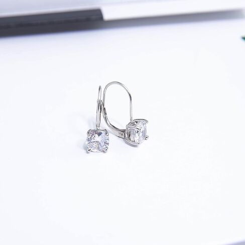 Hoops & Loops 925 Sterling Silver 7mm 1.30 Ct Round Cubic Zicronia Solitaire Leverback Drop Earrings for Women and Teen Girls in Kuwait