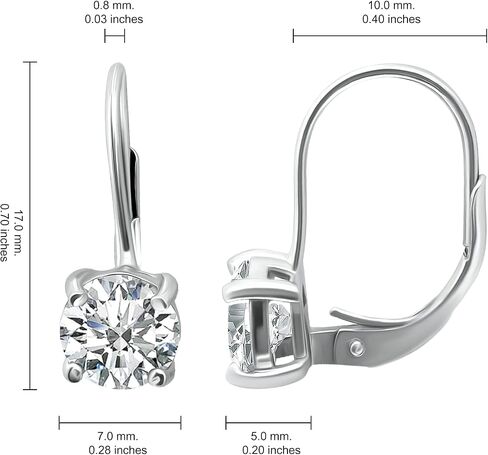Hoops & Loops 925 Sterling Silver 7mm 1.30 Ct Round Cubic Zicronia Solitaire Leverback Drop Earrings for Women and Teen Girls in Kuwait
