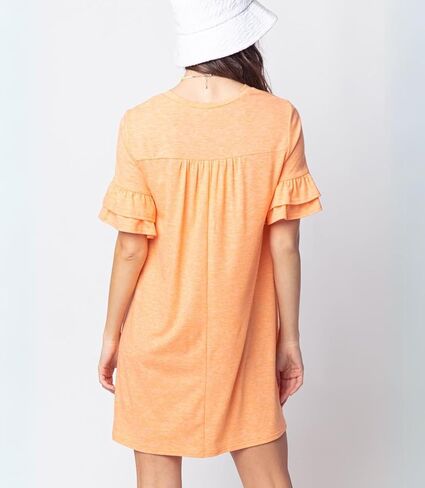 Model House International Women's T Shirts Mini Dress Ruffle Bell Short Sleeve French Terry Casual Loose Fit Chest Pocket in Saudi Arabia