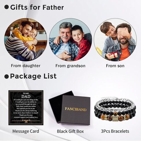 FANCIBAND Triple Stackable Obsidian Bracelets for Men, Natural Tiger Eye stone Mens Black Bead Bracelet Stainless Steel Chain Bracelet Set，Handmade Jewelry Encouragement Gifts for Men Teen Boys in Kuwait