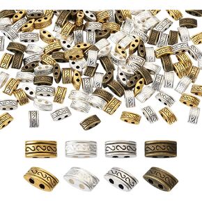 Pandahall 200pcs Tibetan Style 2-Hole Rectangle Spacer Bars Mixed Color Alloy Multi Strand Link Connectors for Jewelry Findings DIY Multilayer Bracelet, 5x10x4mm- Hole: 1.5mm