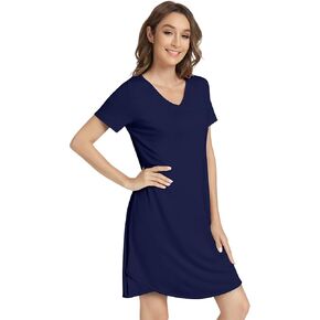NACHILA Women's Bamboo Nightgown Soft Sleepwear Short Sleeve Nightshirt Lightweight V Neck Sleepshirt S-4XL