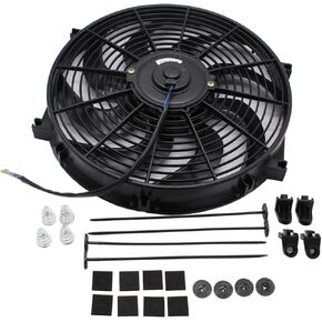 1 SET Black Fan 14" inch Universal Slim Fan Electric Radiator Engine Cooling Fans Push Pull 12V With Mount Brackets And Tie Straps Kit