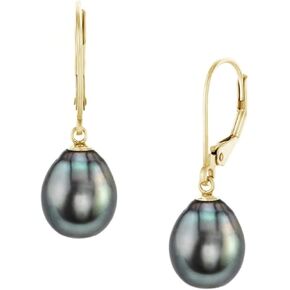 THE PEARL SOURCE Tahitian Real Pearl Earrings for Women - 14k Gold Leverback Earrings | Hypoallergenic Earrings with Genuine Drop Shape Tahitian Cultured Pearls, 8.0mm-12.0mm