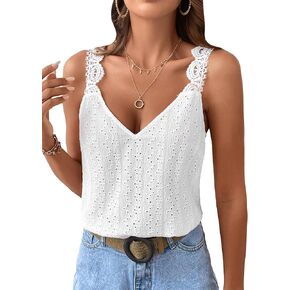 SweatyRocks Women's Contrast Lace Backless Tank Top V Neck Sleeveless Shirts Top