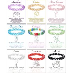 BOMAIL 9PCS Crystal Bead Bracelets for Women Colorful Sparkling Boho Beaded Stretch Bracelet Stackable Shiny Bead Bracelets Pack