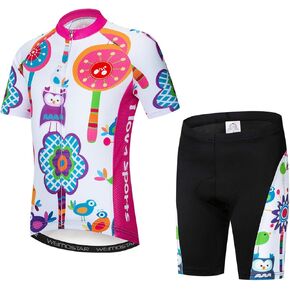 Kids Cycling Jersey Set with 3D Padded Shorts Cartoon Bike Top