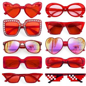 Geopty 10 Pack Pink/Hotpink/Red Sunglasses for Women Set, Trendy Retro Party Sunglasses Costume Accsessory
