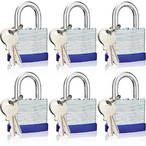Lock Outdoor Padlocks, Laminated keyed Padlock, 1-9/16 in Wide Body, padlock Set with Keys (6Pack)
