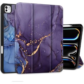 DONGKE for iPad Pro 13 inch M4 Case 2024 - [Built-in Pencil Holder Supports Pencil Pro and Pencil USB-C] Ultra Thin Soft TPU Back Cover with Trifold Stand Support Auto Wake/Sleep - Florals