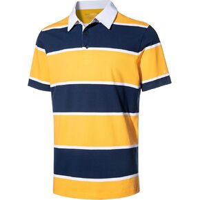 Men's Polo Shirts Long Sleeve Striped Dry Fit Casual Collared Pique Golf Polo Shirts for Men