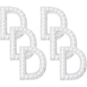 6 Pieces D Iron On Patches for Clothing with Sparkly Rhinestones and Elegant Pearls English Letter Patch for DIY Craft Supplies (6D)
