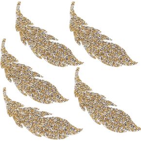 Rhinestones Adhesive Clothes Patch, 5Pcs Leaves Pattern DIY Adhesive Applique Iron On Patch for Clothes Backpacks Jeans(Gold)