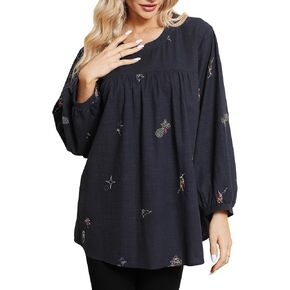 Higustar Women's Mexican Embroidered Tops Traditional Boho Hippie Clothes Peasant Blouse Bohemian Long Sleeve Shirt Tunic