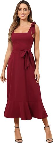 فساتين رويال ماتريكس النسائية متوسطة الطول لضيوف حفل الزفاف فستان شبه رسمي لحفلات الكوكتيل ورقبة مربعة فستان وصيفة العروس in Kuwait