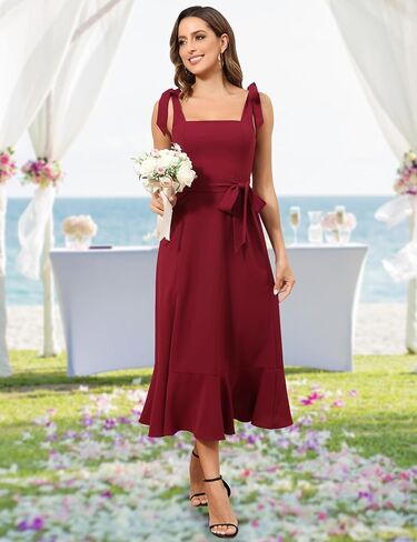 فساتين رويال ماتريكس النسائية متوسطة الطول لضيوف حفل الزفاف فستان شبه رسمي لحفلات الكوكتيل ورقبة مربعة فستان وصيفة العروس in Kuwait