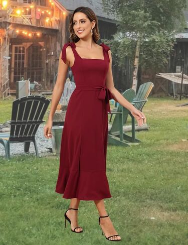 فساتين رويال ماتريكس النسائية متوسطة الطول لضيوف حفل الزفاف فستان شبه رسمي لحفلات الكوكتيل ورقبة مربعة فستان وصيفة العروس in Kuwait