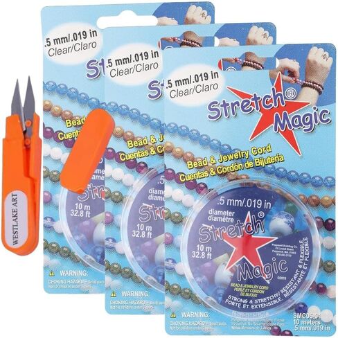 Bead & Jewelry Cord, 0.5mm, 10 Meter, Durable Stretch Bead Thread for Crafting, with Westlake Art Embroidery Scissors, Beading Thread, Non-Fraying Elastic Design [Pack of 3] in Saudi Arabia