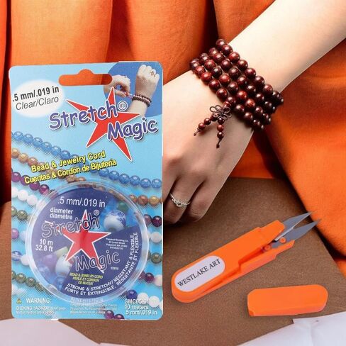 Bead & Jewelry Cord, 0.5mm, 10 Meter, Durable Stretch Bead Thread for Crafting, with Westlake Art Embroidery Scissors, Beading Thread, Non-Fraying Elastic Design [Pack of 3] in Saudi Arabia