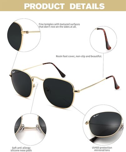 Pro Acme Vintage Square Sunglasses,Classic Glass Lens Metal Frame Retro Trendy Shade Sun Glasses in Kuwait