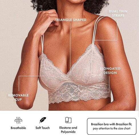 HOPE - حمالة صدر دانتيل مثلثة مع حشوة قابلة للإزالة - ملابس داخلية مثيرة للنساء، حمالات صدر لاسلكية، أشرطة مزدوجة مريحة in Kuwait