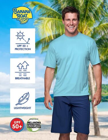 Banana Boat men rash guard short sleeve tee shirt for men 100% polyester | waterproof | UPF 50+ | UV Protection | Quick-Dry | Aqua X Large in Saudi Arabia
