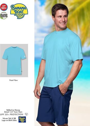 Banana Boat men rash guard short sleeve tee shirt for men 100% polyester | waterproof | UPF 50+ | UV Protection | Quick-Dry | Aqua X Large in Saudi Arabia