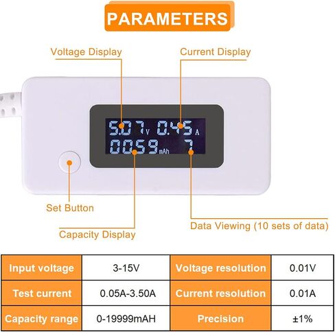 USB Tester Power Meter Mini LCD Digital Display USB Current Voltage Detector Real-time Monitoring High Precision Socket Tester, for Phone Power Bank in Saudi Arabia