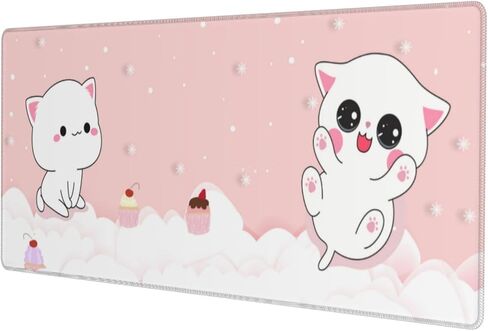لوحة ماوس للألعاب باللون الوردي Kawaii Cat Little Kittens مقاس XL قاعدة مطاطية غير قابلة للانزلاق، لوحة مكتب بحواف مخيطة مقاس 31.5 × 11.8 بوصة in Kuwait