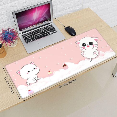 لوحة ماوس للألعاب باللون الوردي Kawaii Cat Little Kittens مقاس XL قاعدة مطاطية غير قابلة للانزلاق، لوحة مكتب بحواف مخيطة مقاس 31.5 × 11.8 بوصة in Kuwait