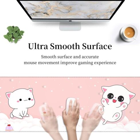 لوحة ماوس للألعاب باللون الوردي Kawaii Cat Little Kittens مقاس XL قاعدة مطاطية غير قابلة للانزلاق، لوحة مكتب بحواف مخيطة مقاس 31.5 × 11.8 بوصة in Kuwait