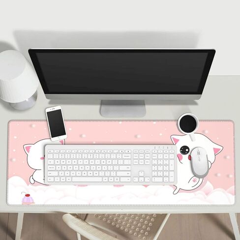 لوحة ماوس للألعاب باللون الوردي Kawaii Cat Little Kittens مقاس XL قاعدة مطاطية غير قابلة للانزلاق، لوحة مكتب بحواف مخيطة مقاس 31.5 × 11.8 بوصة in Kuwait