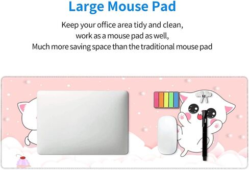 لوحة ماوس للألعاب باللون الوردي Kawaii Cat Little Kittens مقاس XL قاعدة مطاطية غير قابلة للانزلاق، لوحة مكتب بحواف مخيطة مقاس 31.5 × 11.8 بوصة in Kuwait