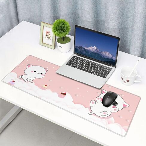 لوحة ماوس للألعاب باللون الوردي Kawaii Cat Little Kittens مقاس XL قاعدة مطاطية غير قابلة للانزلاق، لوحة مكتب بحواف مخيطة مقاس 31.5 × 11.8 بوصة in Kuwait