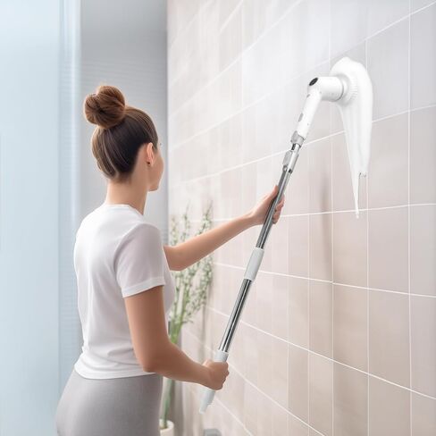 Electric Spin Scrubber with 3 Adjustable Speeds,Cordless Shower Cleaning Brush with 8 Replaceable Brush Heads,Adjustable Extension Handle Power Cleaning Brush for Bathroom Car Floor Grey in Kuwait