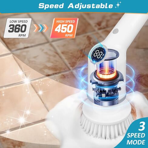 Electric Spin Scrubber with 3 Adjustable Speeds,Cordless Shower Cleaning Brush with 8 Replaceable Brush Heads,Adjustable Extension Handle Power Cleaning Brush for Bathroom Car Floor Grey in Kuwait